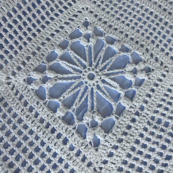 Handmade Crocheted Twin Bedspread /Throw - White - Picture 9 of 11